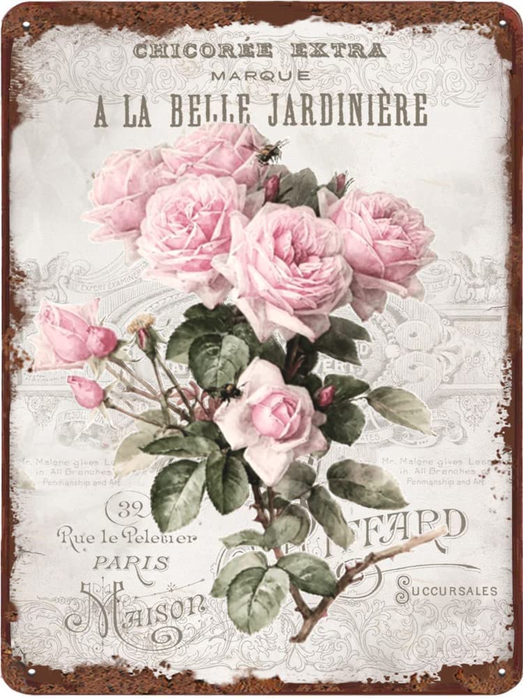 Thankful & Blessed Rose Metal Tin Sign Floral Vintage Tin Sign Wall Hanging Signs for Kitchen Home Office Bar Cafe Decor 8x12 Inch
