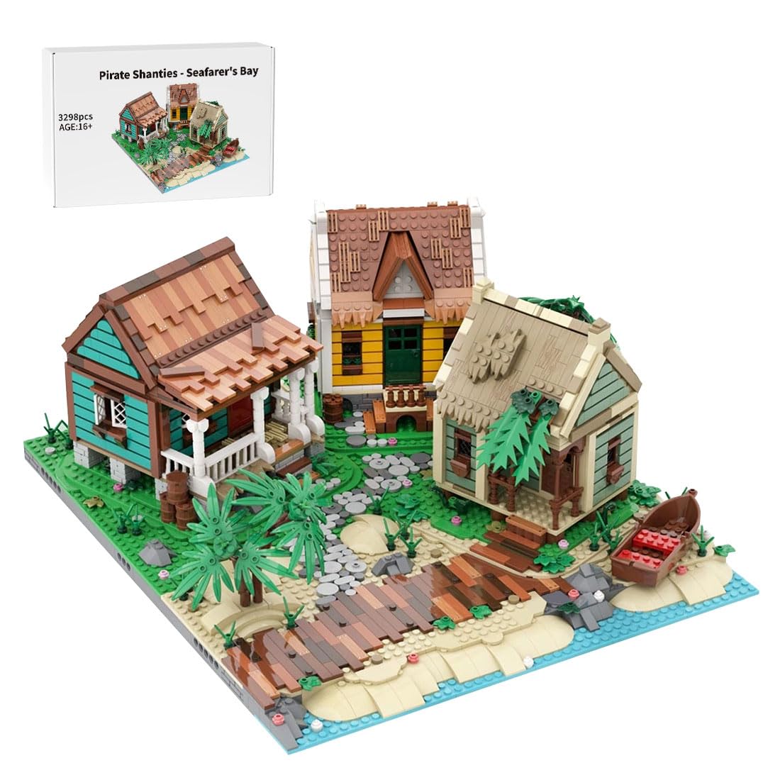Piraten Hafen Hütte Bausteine Set, Seaside Harbor Shack Küstenstadt Klemmbausteine Modell, Maritime Hafen Szene Sammlermodell für Erwachsene (3298 Teile)