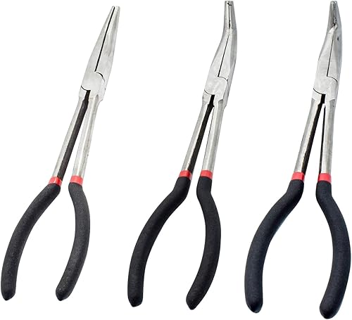 Juego de alicates de largo alcance 3 piezas, ángulo de 90 grados, ángulo de 45 grados, punta de aguja recta