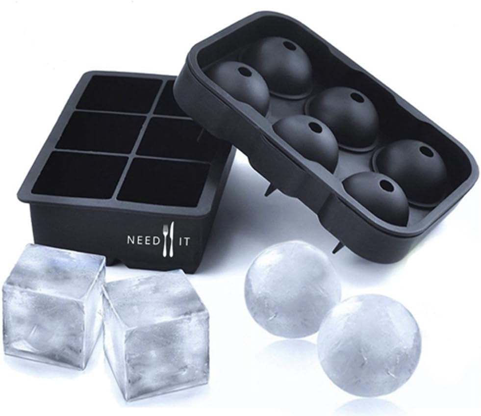 Ice Cube Trays by NeedIt and Perfect Sphere Ice Molds Set of 2. Silicone Big Ice Ball Maker For Cocktails, Whiskey Glasses, Scotch Bourbon. Ice Molds With Lid BPA-free For Ice Cream, Baking Cake Molds