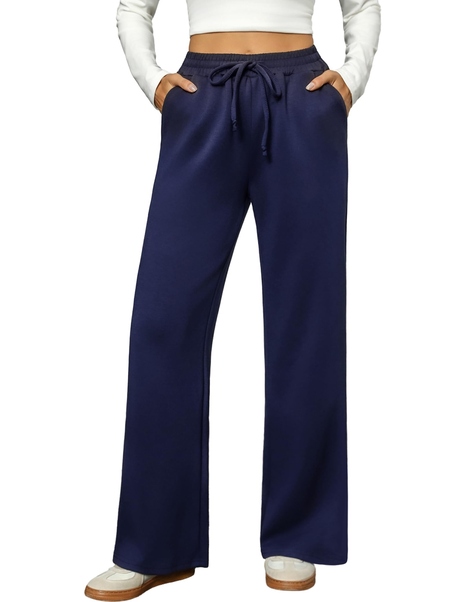 Totatuit Jogginghose Damen High Waist Sporthose Weites Bein Freizeithose Lang Winter Warme Gerades Hosen mit 2 Taschen und Kordelzug S-XXL