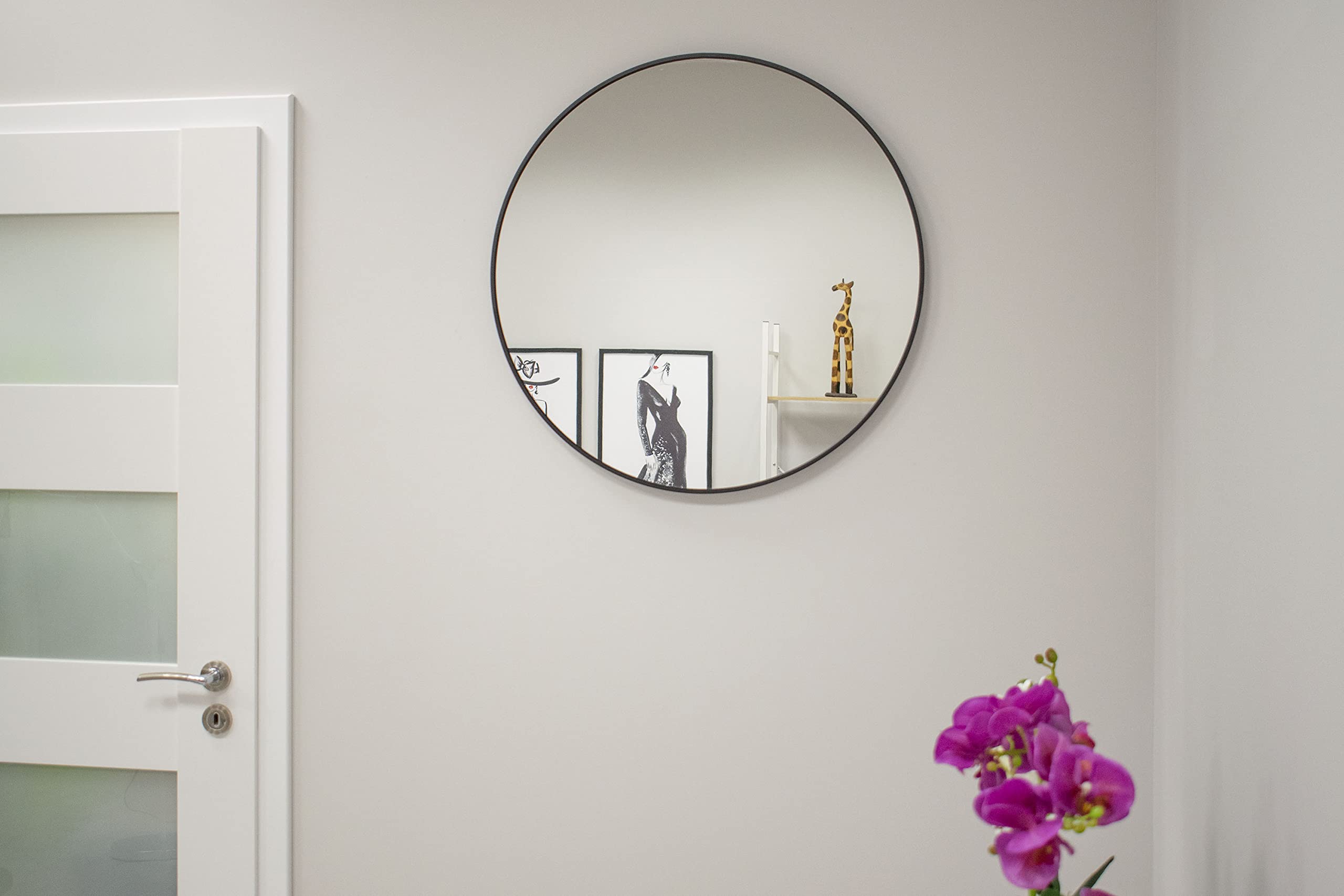 Home Collective Specchio 80x80cm Tondo da Parete con Cornice in Metallo Nero | in Diverse Dimensioni per Il Bagno, Il corridoio, Il Soggiorno, la Sala da Pranzo o Lo Specchio cosmetico