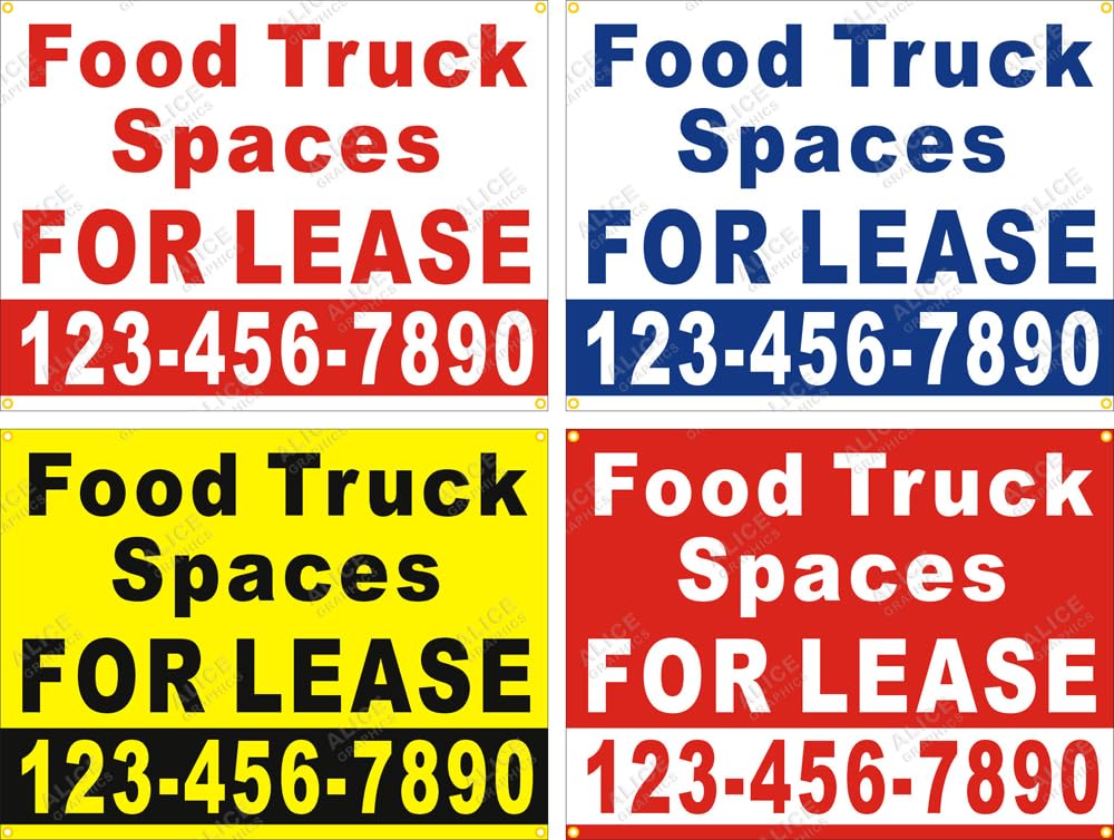 Alice Graphics 36" X 48" Custom Printed Food Truck Spaces FOR LEASE Vinyl Banner Sign with Your Phone Number, Existing Text Change Available (Optional