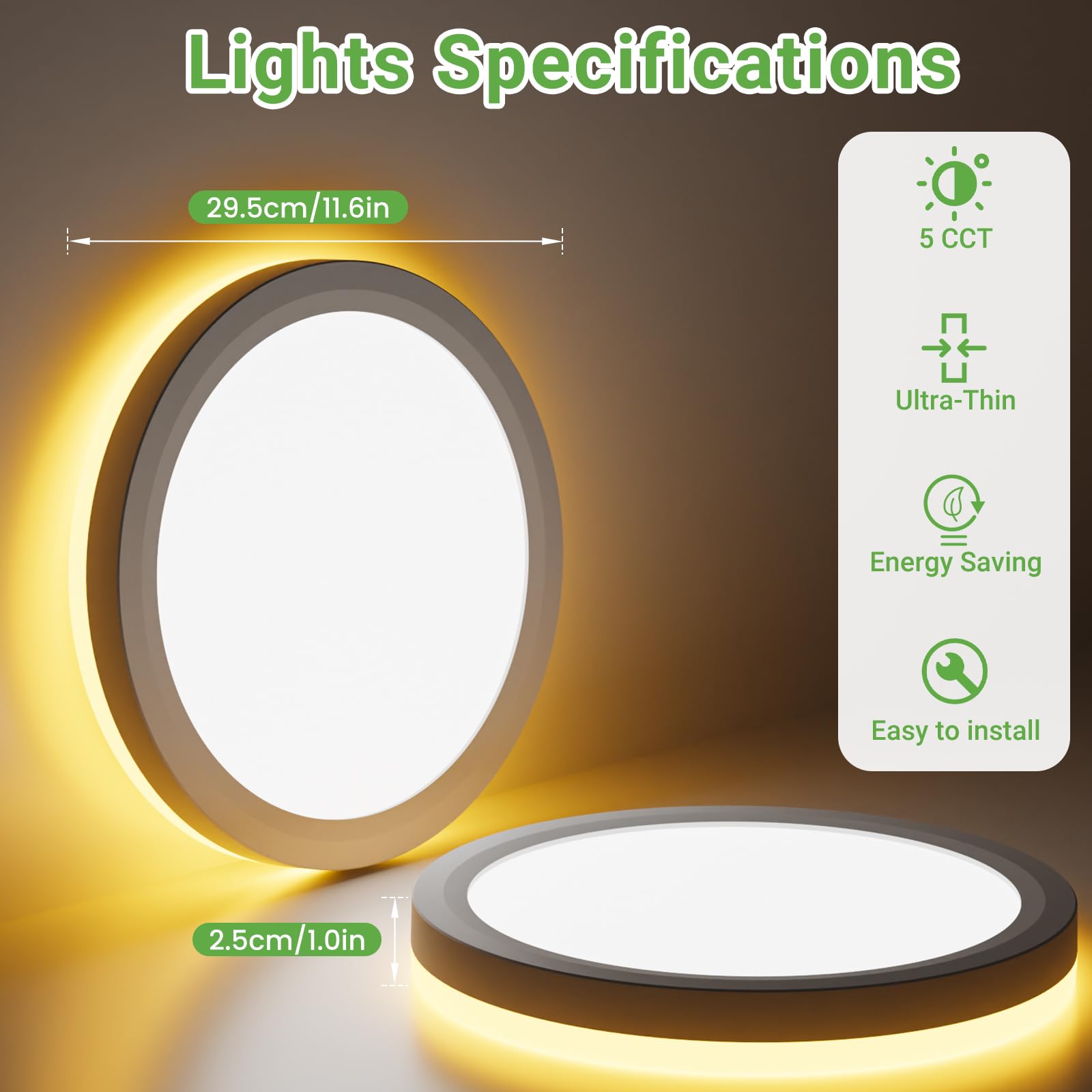 zemty LED Bathroom Light 24W 2400LM, 5 Color Temperatures Flush Ceiling Light Modern - Image 4