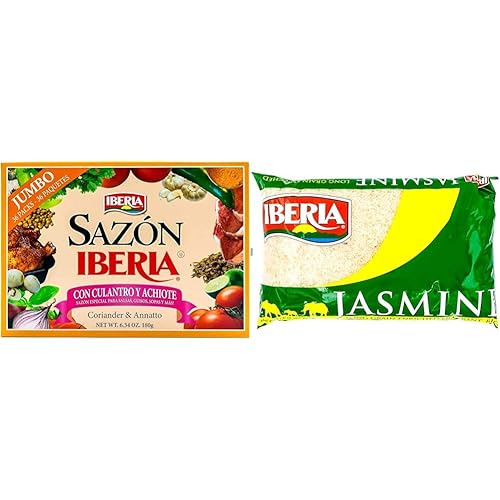 Sazon Iberia with Coriander and Achiote 6.34 Oz (36 Packs) + Iberia Jasmine Rice, 5 lbs.