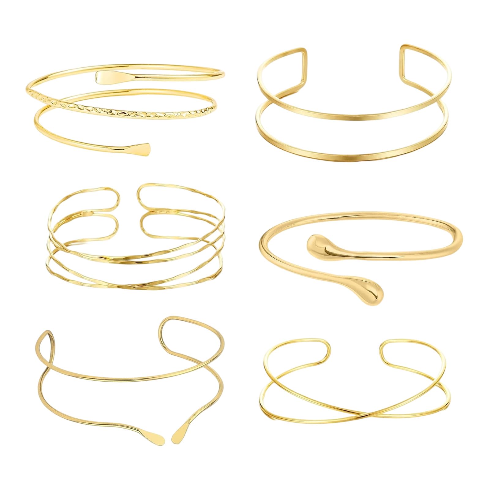 Ceeyoll 6 Piezas Brazalete Dorado, Brazalete Dorado Mujer, Pulseras Sencillas para Mujer, Pulseras Multicapa, Regalos Exquisitos Para Niñas y Mujeres