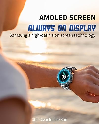 Miniatura 3 de PODOEIL Relojes inteligentes militares para hombres con pantalla siempre encendida, 1.43 pulgadas, AMOLED HD, relojes de fitness con más de 100