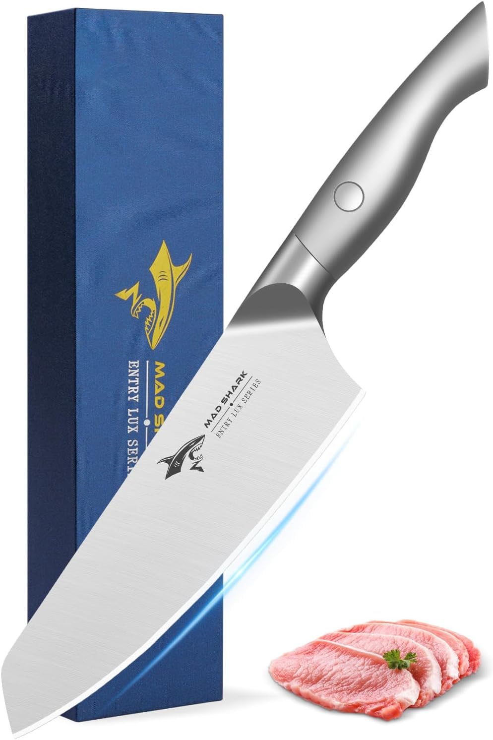 MAD SHARK Kiritsuke Knife 7 Inch, Bunka Knife, Double Beveled K-Tip Gyuto Chef Knife, High Carbon Stainless Steel Blade&Handle, All-Around Silver Knife Kitchen