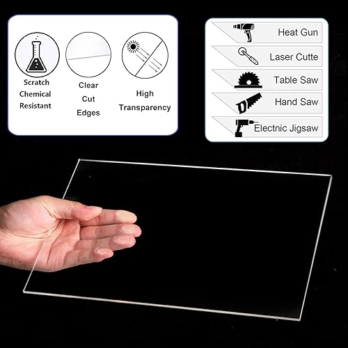 Miniatura 4 de 6 láminas de acrílico transparente, 8 x 10 x 0.08 pulgadas de grosor (alrededor de 0.079 pulgadas), hojas de plexiglás transparente con película