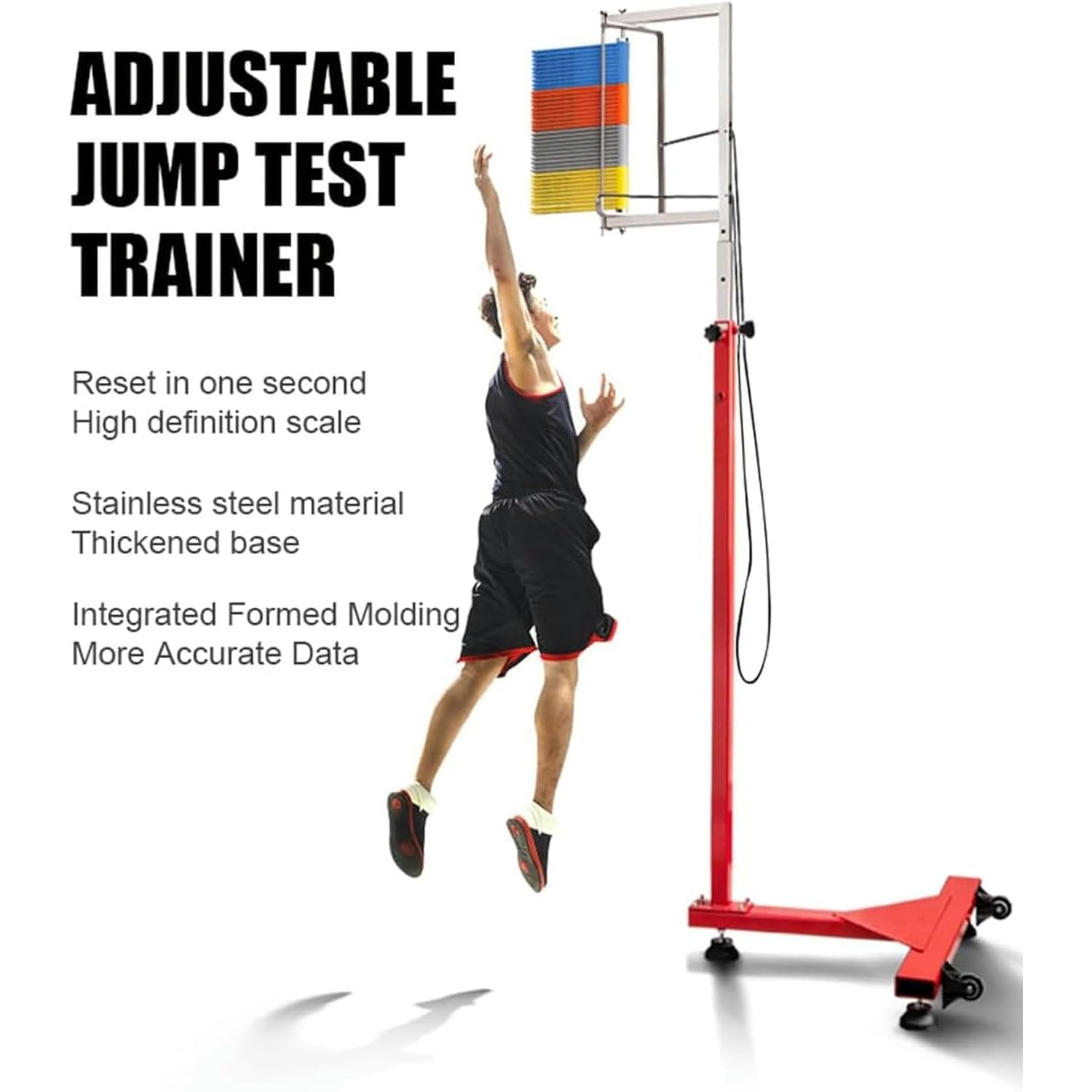 Strumento di misurazione del salto verticale, tester da pavimento con puleggia, altezza regolabile, reset rapido, per atleti, allenatori, scuola, palestra, fitness