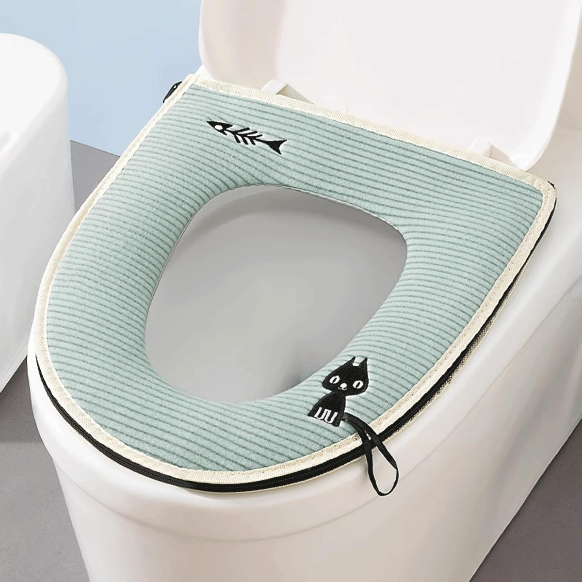 Happy Go-Mart Soft Toilet Seat Cover Pads with Zipper Thicker Warmer Stretchable Washable Lid Cushion Fits All Oval Seats