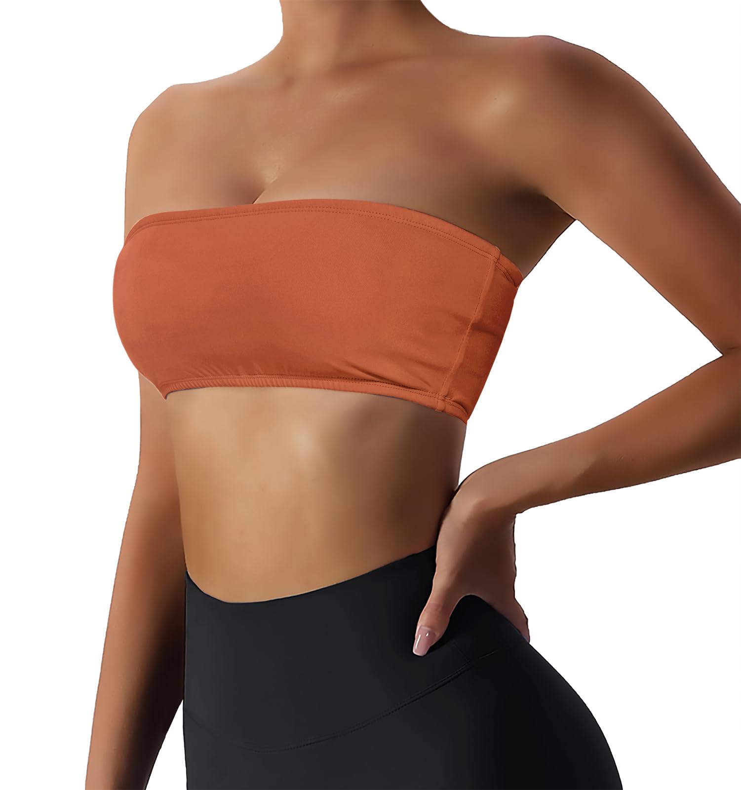 Boudaner Women’s Padded Bandeau Sports Tube Top Bra Strapless Wireless Solid Seamless Yoga Workout Bralette