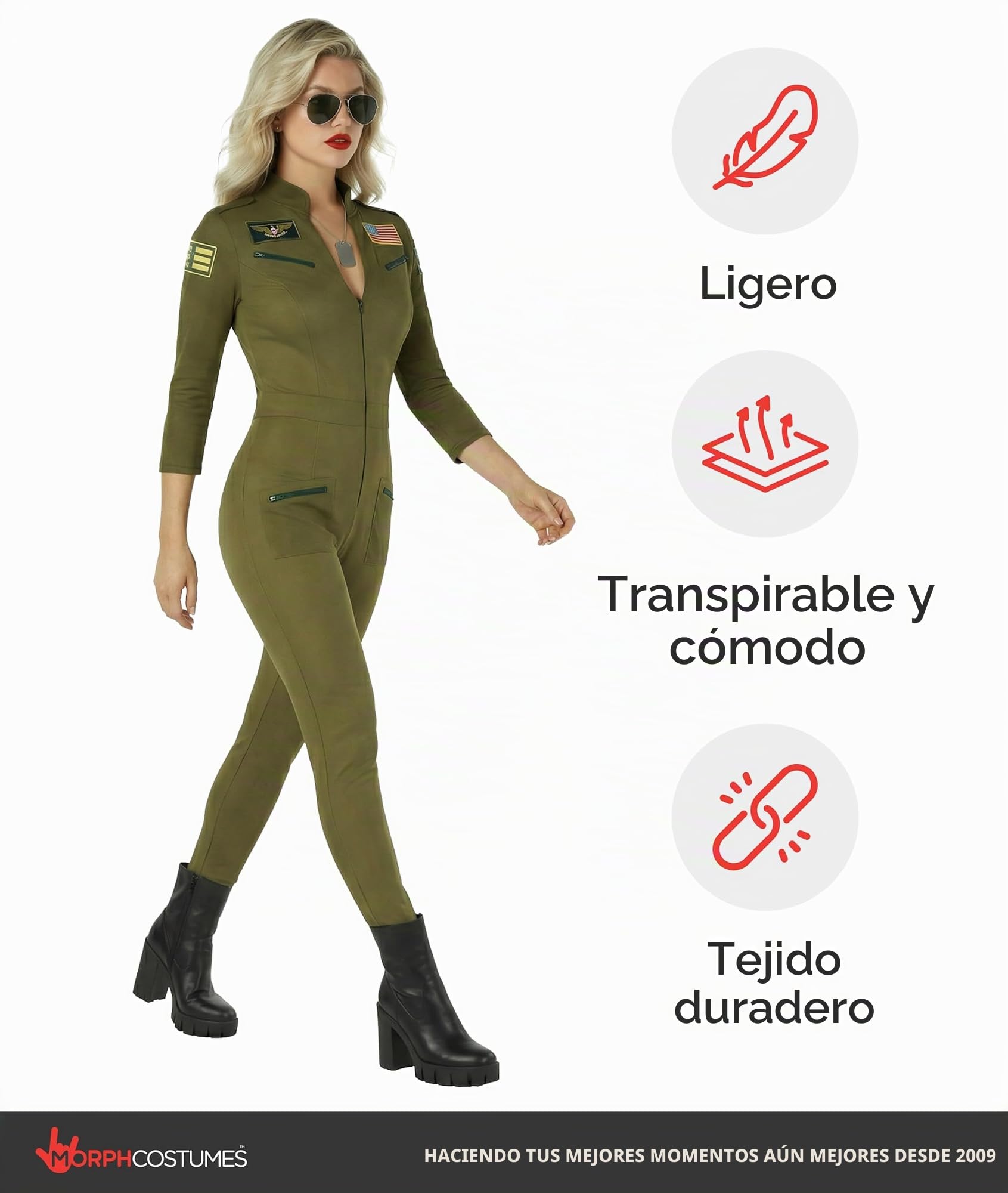 Morph Disfraz Aviadora Mujer, Disfraz Piloto Halloween Mujer
