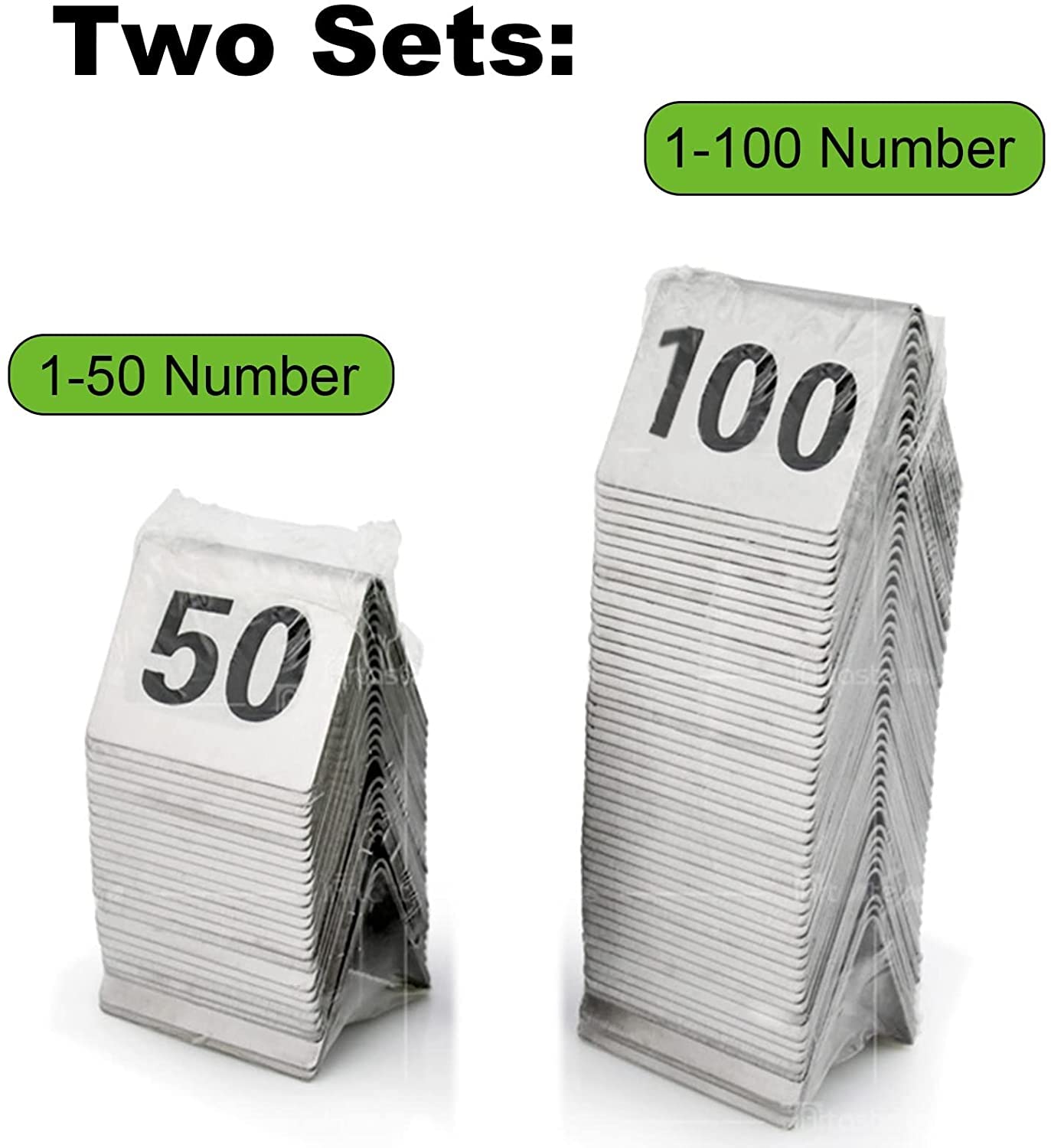 Tarjetas de número de mesa de acero inoxidable 1 a 50/1 a 100, tarjeta de restaurante digital, doble cara para un fácil reconocimiento, tarjeta de etiqueta de número de escritorio de visualización t