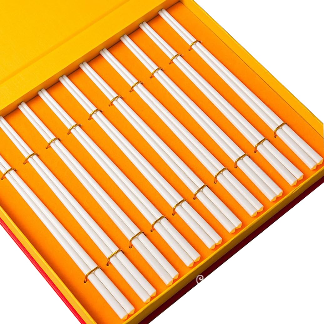 Coffret cadeau de baguettes en porcelaine chinoise, 10 paires de baguettes réutilisables lavables au lave-vaisselle, coffret cadeau avec étui, baguettes en céramique osseuse de haute qualité avec