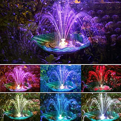 AISITIN 5.5W LED Solar Fountain Pump Colorful Solar Water Fountain with Lights, Solar Powered Water Feature Pump with Battery 7 Double Sprayer Nozzles, for Bird Bath, Fish Tank, Pond Garden, Pool
