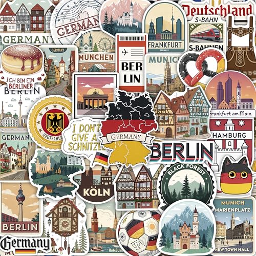 100Pcs Germany Stickers Small for Luggage, Water Bottle - Germany Party Supplies- German Stickers -...
