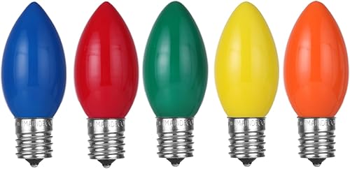 MAINDECO Paquete de 25 bombillas de repuesto C9 azules de Navidad, base de tornillo E17, color azul cerámica, bombillas LED de 120 V0.6 W, bombillas