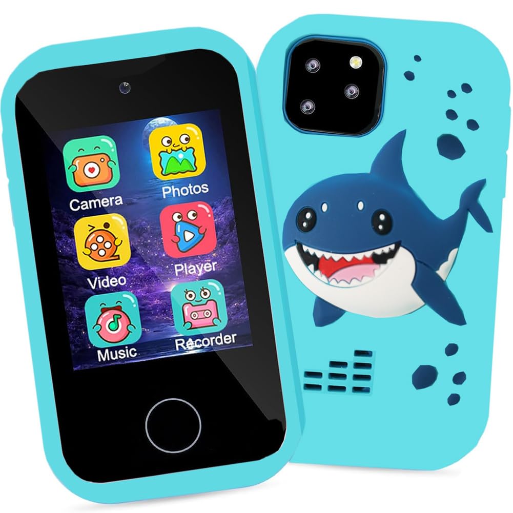 HJB VISSO Kids Smart Phone Toys for Boys Ages 3~7 with Dual Camera Touchscreen Toddler Phone Toys with Learning Games MP3 Music Player for Birthday Gifts for 3 4 5 6 7 Years Old, 32GB SD Card (Blue)
