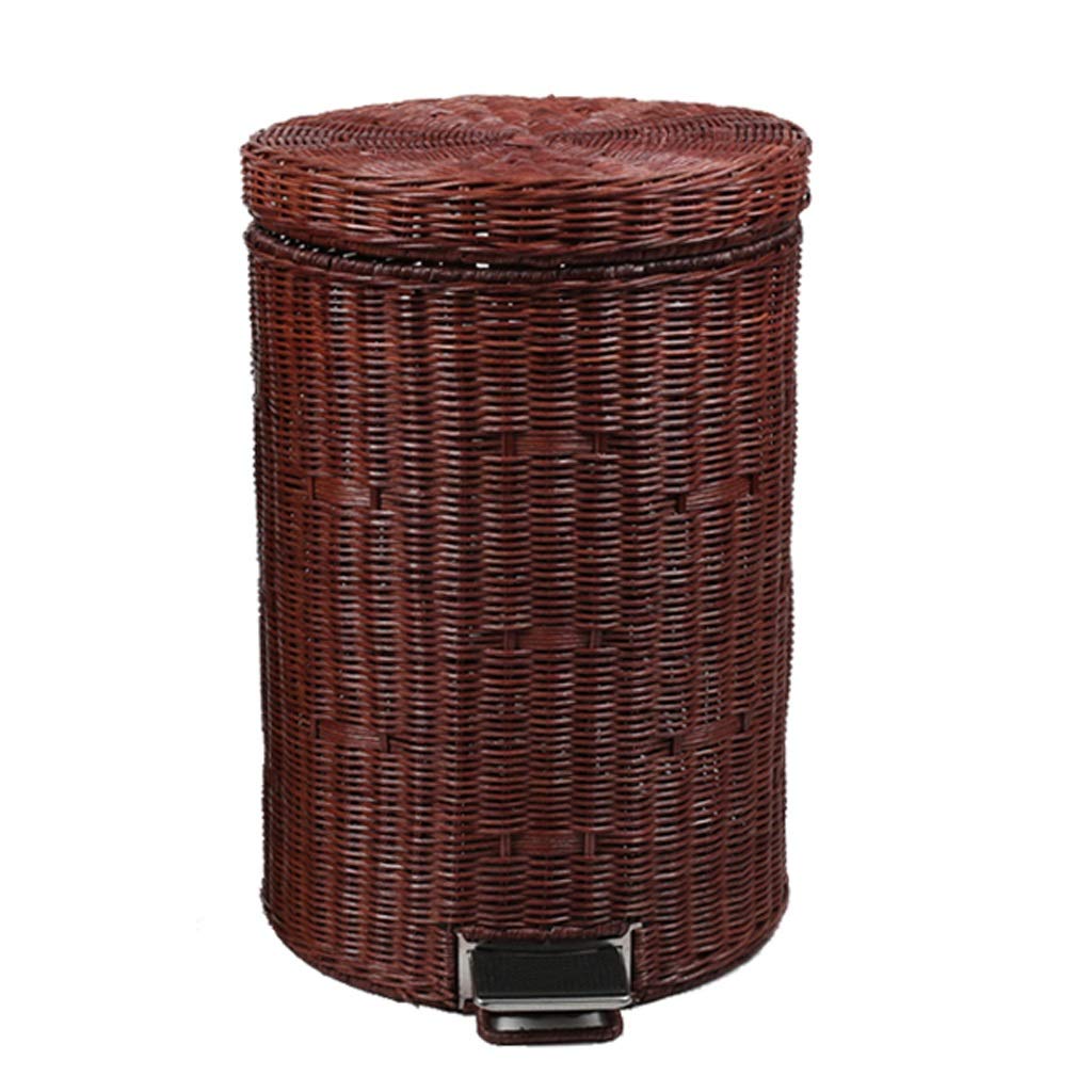 Pattumiera fatta a mano in rattan con coperchio e pedale, 8 l, per bagno, camera da letto e ufficio, colore marrone