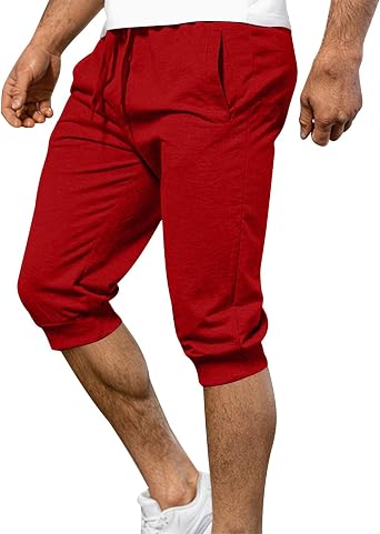 3/4 Capri Shorts for Men Joggers Running Sport Pants Athletic Gym Workout Casual Sweat Shorts with Pockets