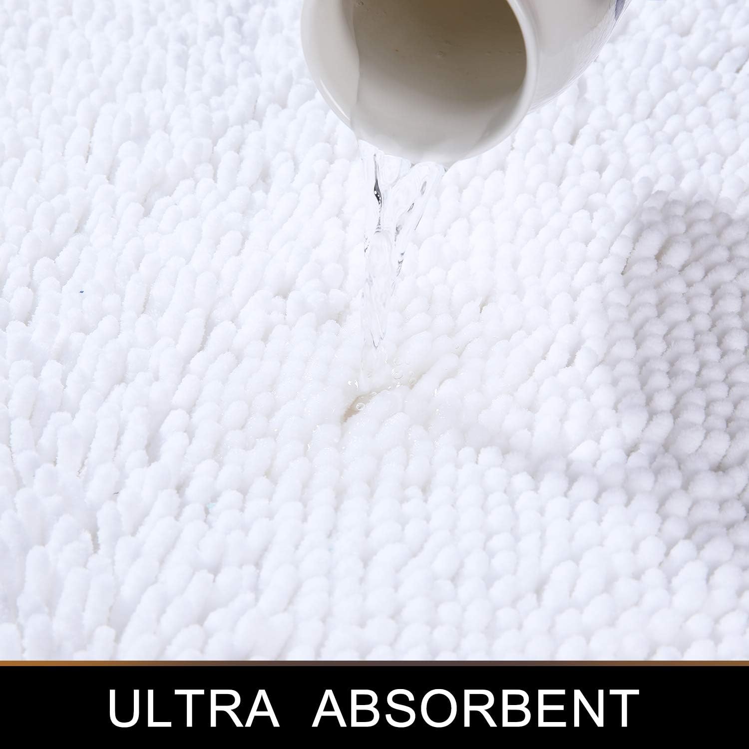 Smiry Luxury Chenille Bath Rug, Extra Soft and Absorbent Shaggy Bathroom Mat Rugs, Machine Washable, Non-Slip Plush Carpet Runner for Tub, Shower, and Bath Room(24''x16'', White) : Home & Kitchen