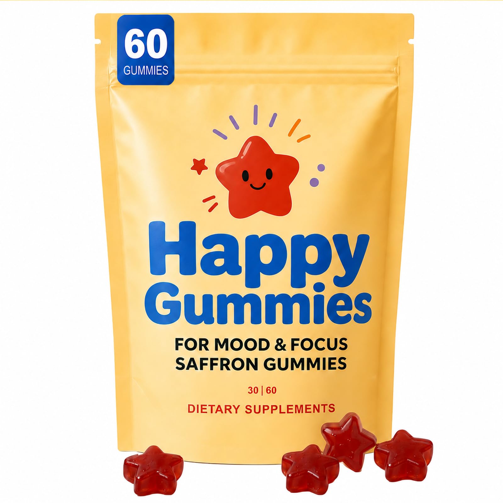 Happy Gummies Sapphire Suplemento Fitoterápico de Açafrão com GABA, Flor de Maracujá, Camomila e Erva-de-São-João, 60 gomas