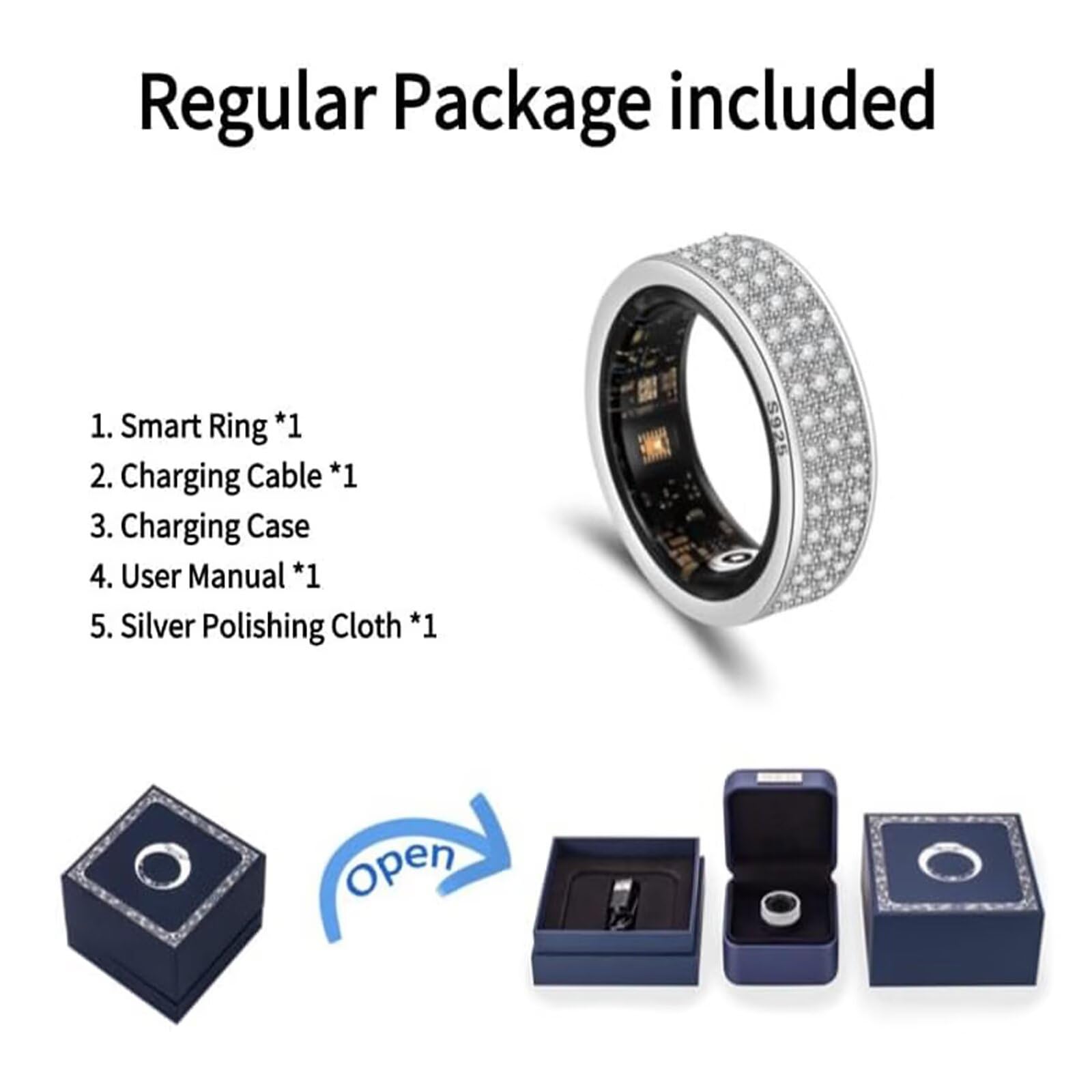 Bague De Bien-êTre en Argent S925 avec Suivi du Sommeil, Suivi De La Condition Physique, Moniteur De FréQuence Cardiaque Et De Vrc, Bague Intelligente éTanche, Suivi De La Santé Vitale