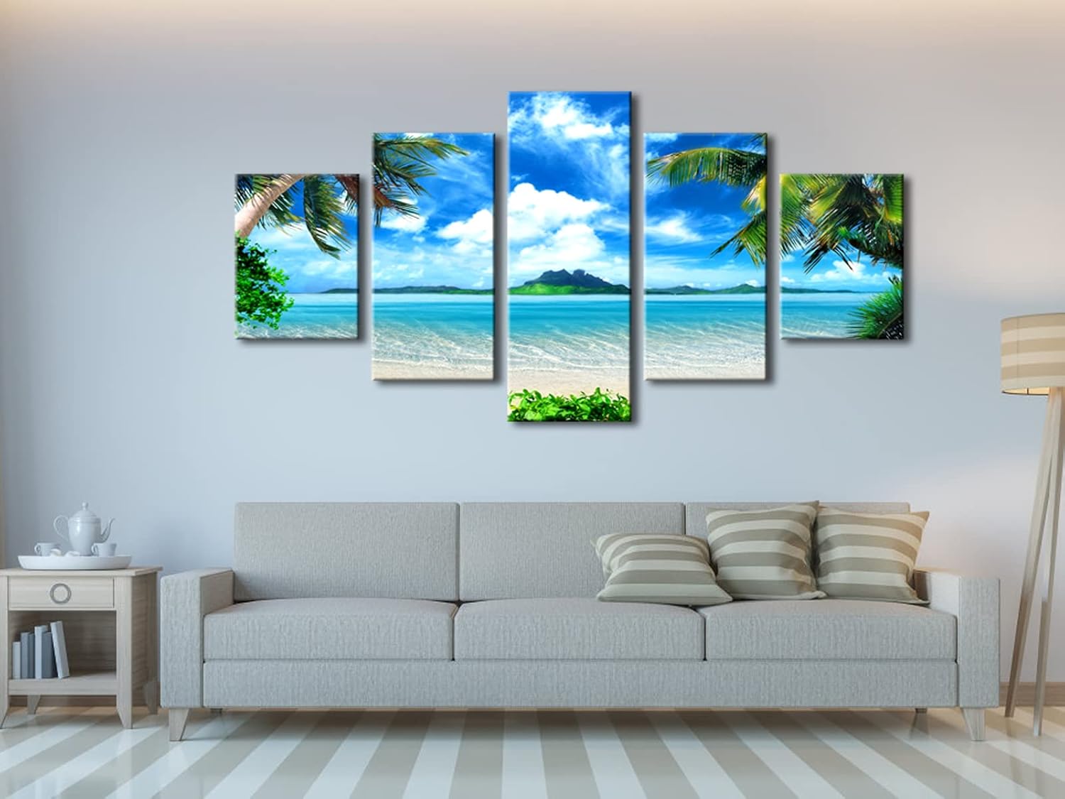 Flаѕh Dеаlѕ - 60% оƒƒ Pyradecor 5 Piece Canvas Prints Wall Art for Living Room Kitchen Home Decorations Large Modern Gallery Wrapped Pretty Landscape Blue Ocean Beach Pictures Paintings Artwork Ready to Hang L