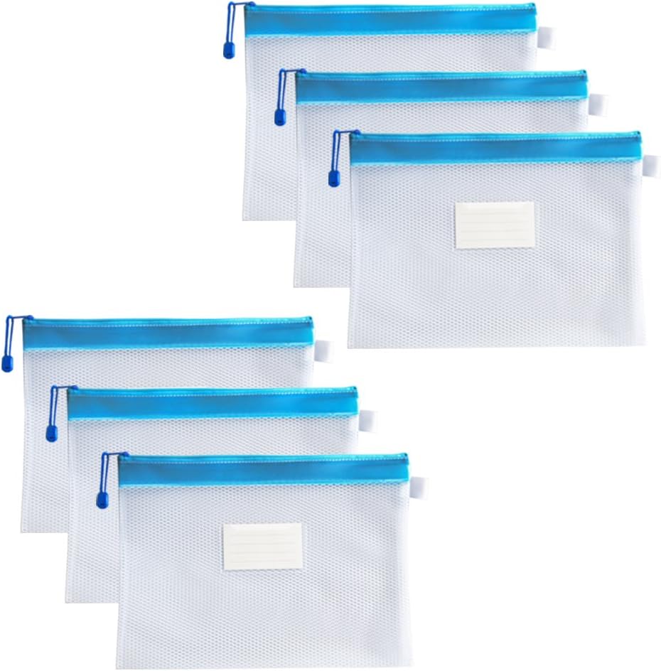 A4 File Bags with Tag Slot, Robust and Weatherproof Zipper Pouch for Multi-purpose Storage and Projects (Pack of 6)