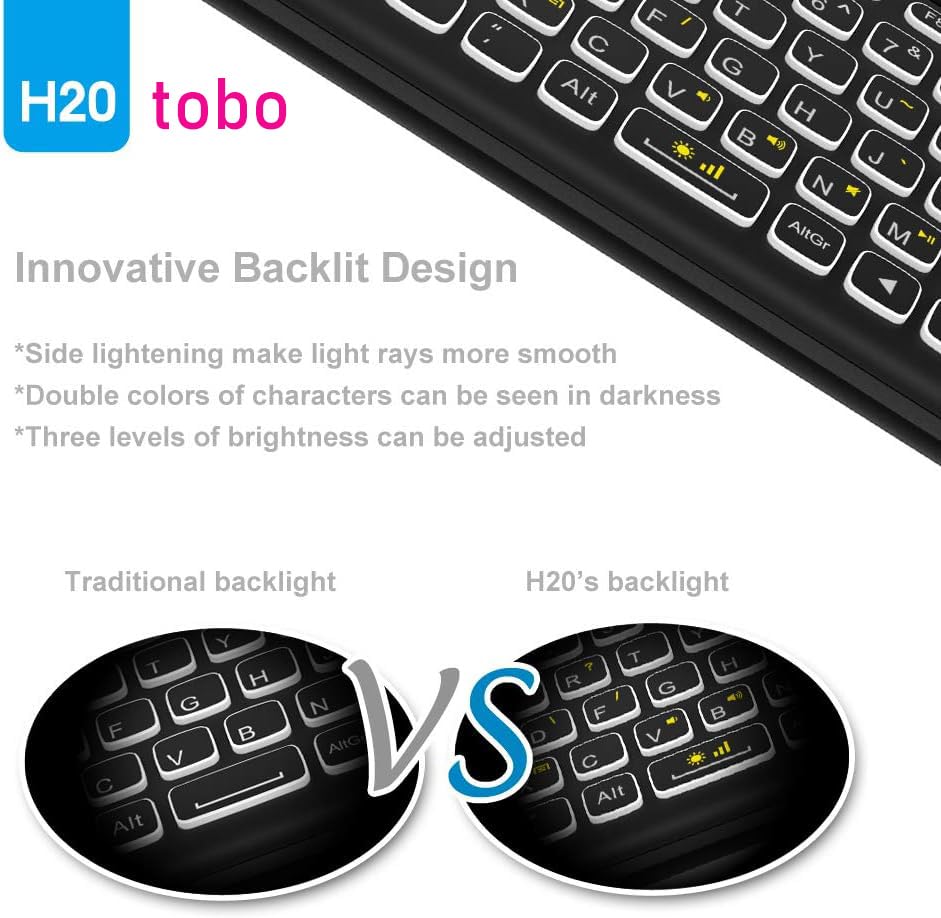 Image of Tobo Mini Wireless Keyboard,H20 Mini Keyboard with Touchpad,Backlit Small Wireless Keyboard,Full Size Touchpad,Handheld IR Remote Keyboard TD-600KM