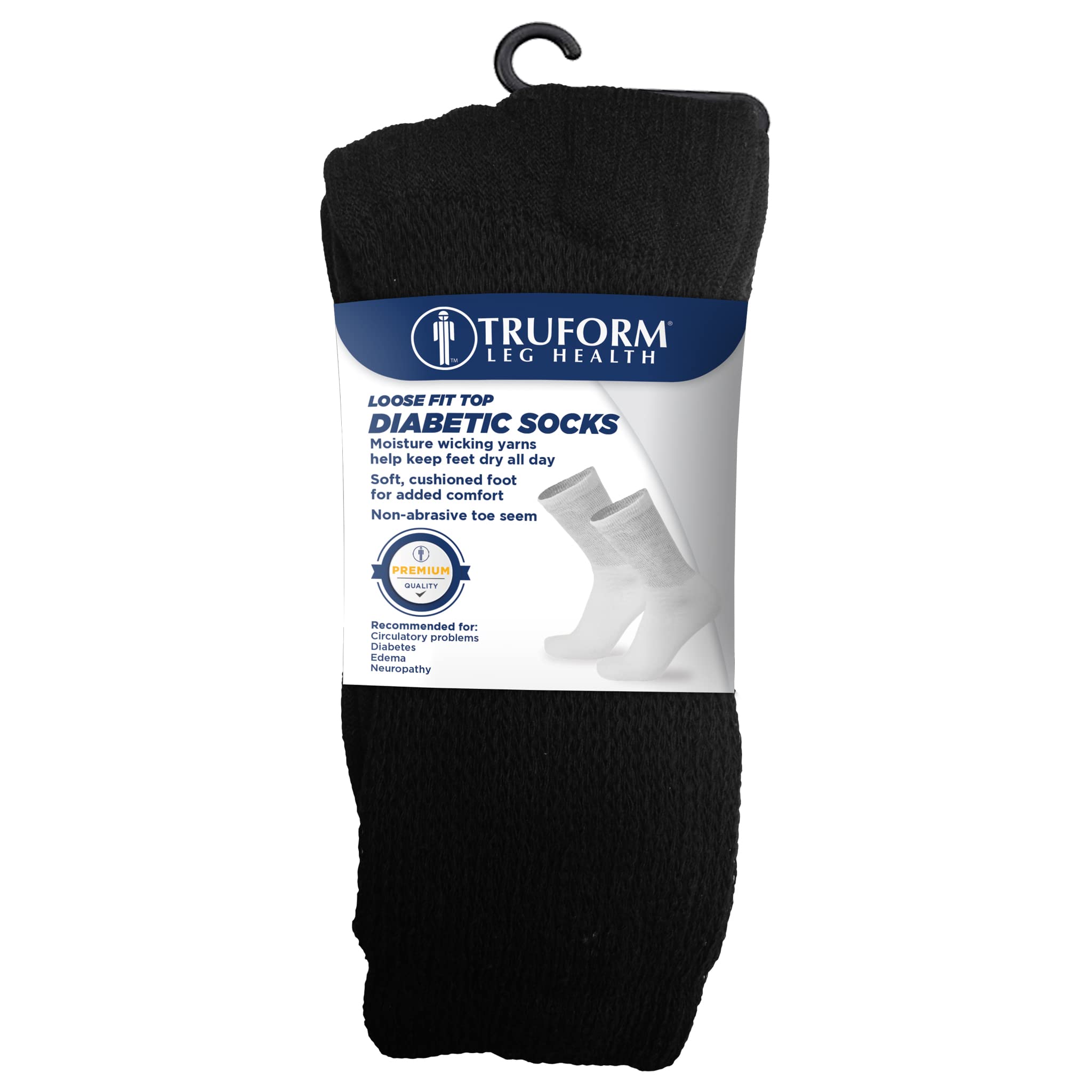 Truform Premiere Diabetic Socks for Men and Women, Medical Style Crew Length, Mid Calf Height, White, Large