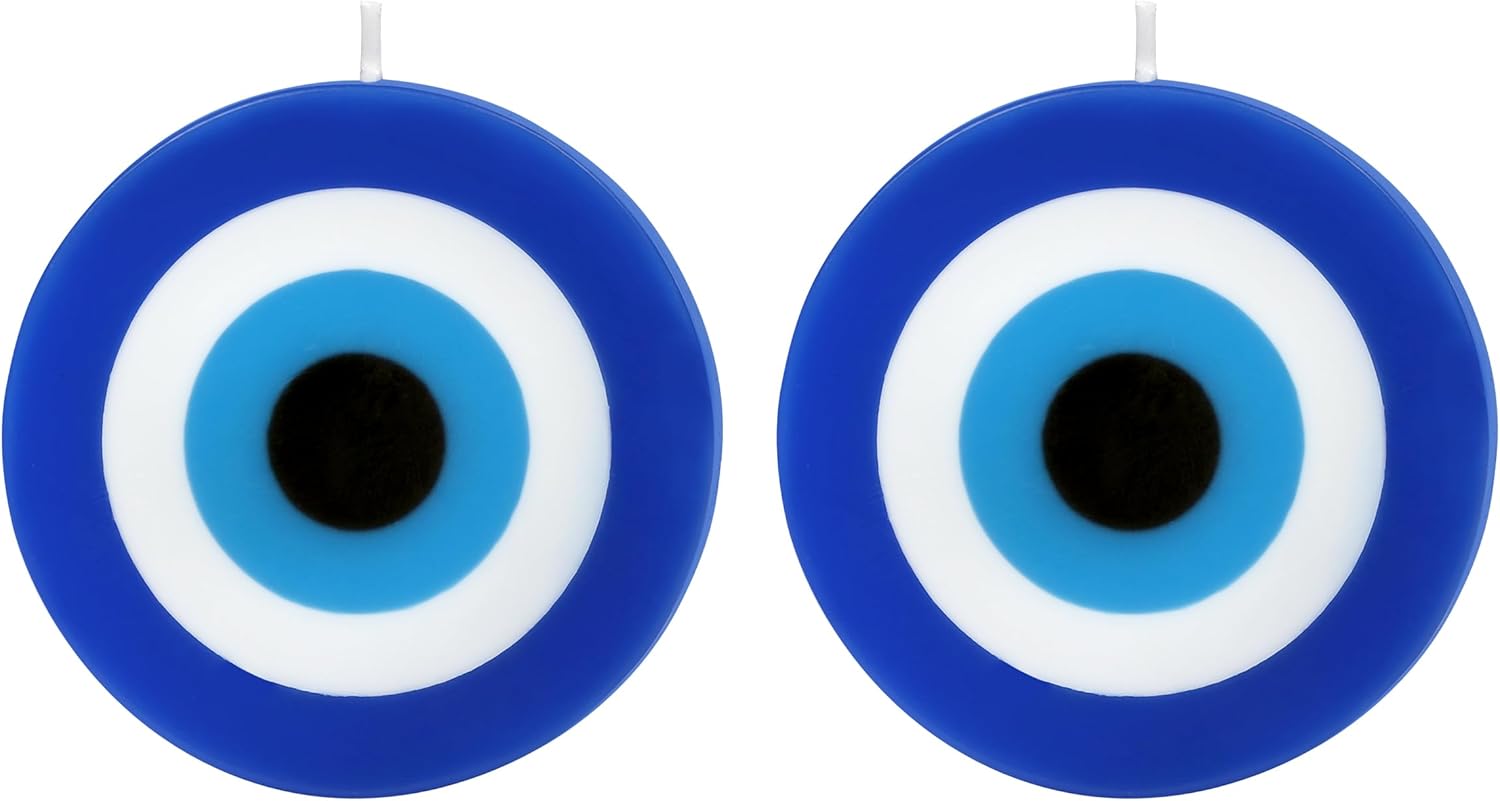 by Parkash Candles Blue Evil Eye Candle Gift Nazar Home Decor Handmade Candles Desk Sculpture Decoration for House || Bedroom || Living Room || Set of 2 (Evil Eye - Round)