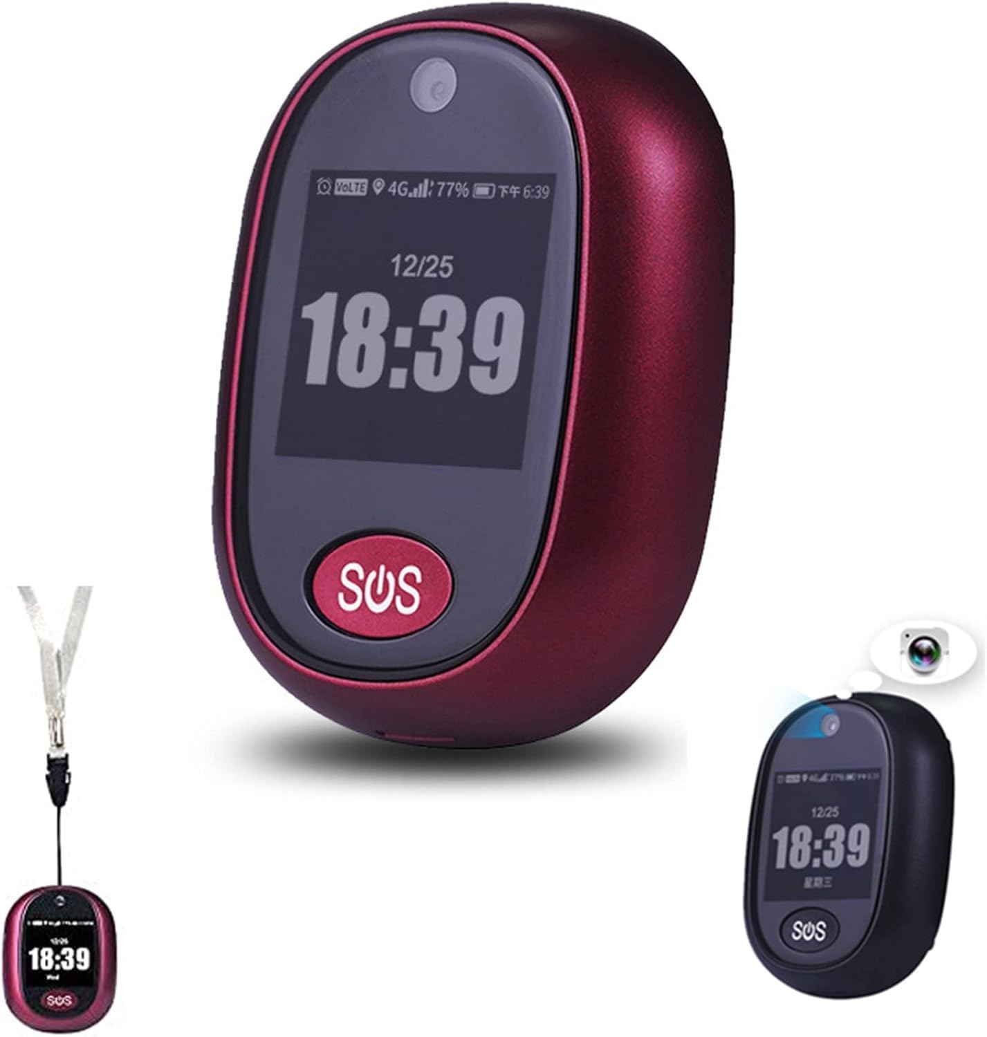 Systemy Alarmowe 4G Dla Seniorów Mini Zawieszka Dla Osób Starszych Lokalizator GPS Wielofunkcyjny Wodoodporny Dwukierunkowy Przycisk Alarmowy SOS Life(Red)