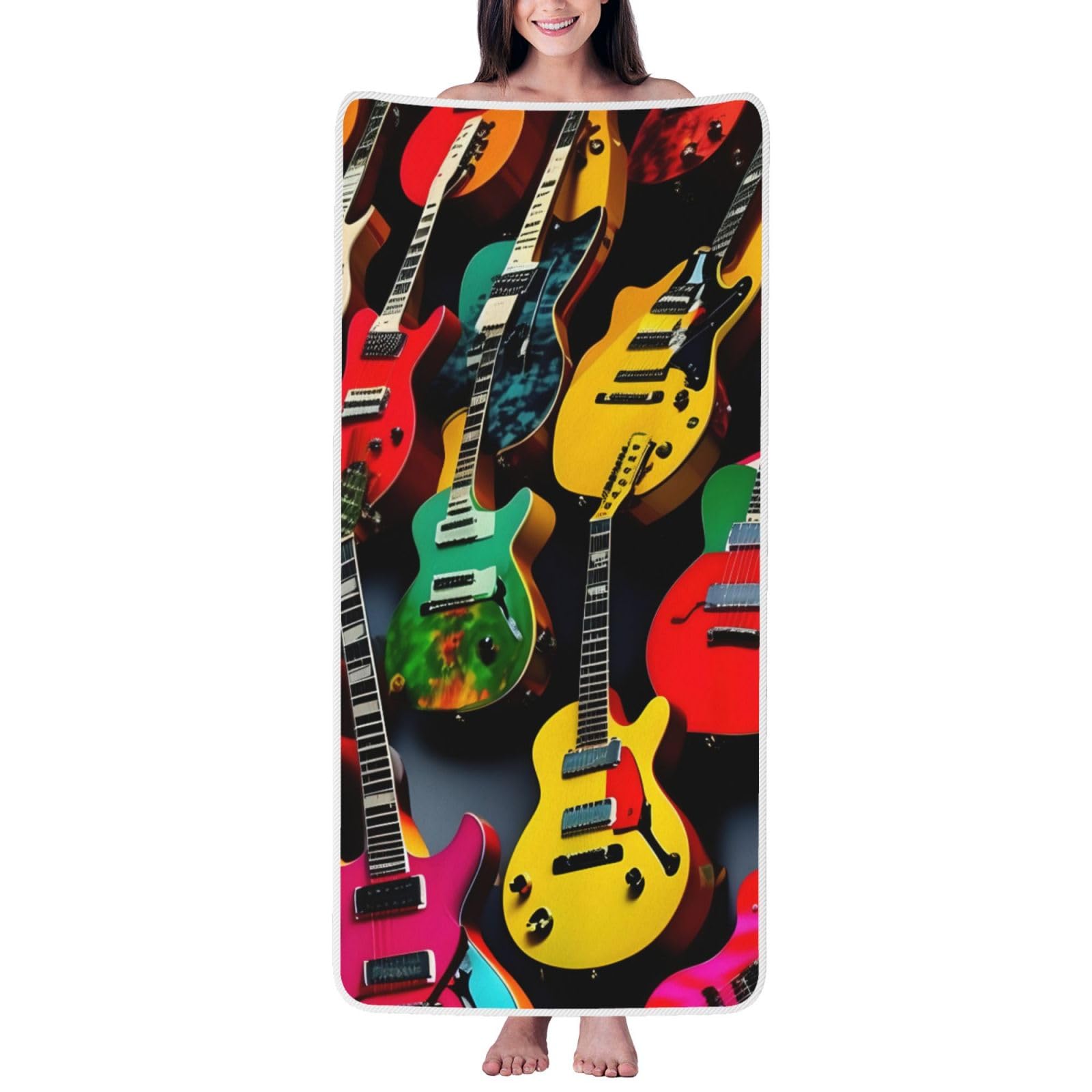 JBJGKHLP Colorful Guitar Print Women Men Couples Coral Velvet Bath Towel Ultra-Soft For Home Bathroom Travel