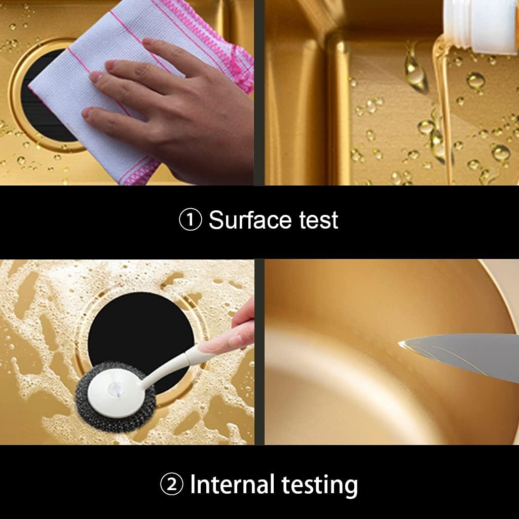 Kitchen Sink. Stainless Steel Metal Dishwashing Pool Stainless Steel with Faucet & Drain Golden RV Sink Drop-in Or Undermount,Gold-36×36×19cm