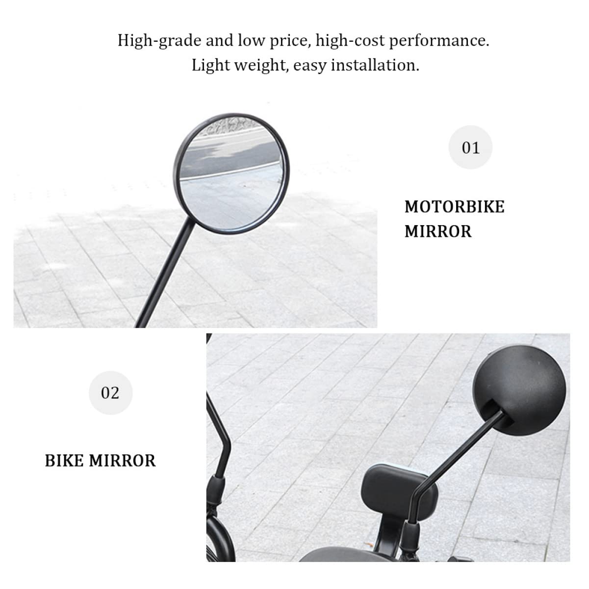Kisangel Specchietto Retrovisore Installazione Facile, Visione Ampia Plastica Acrilica 2 Pezzi, Regolabile per Bici per Manubrio e Ciclismo