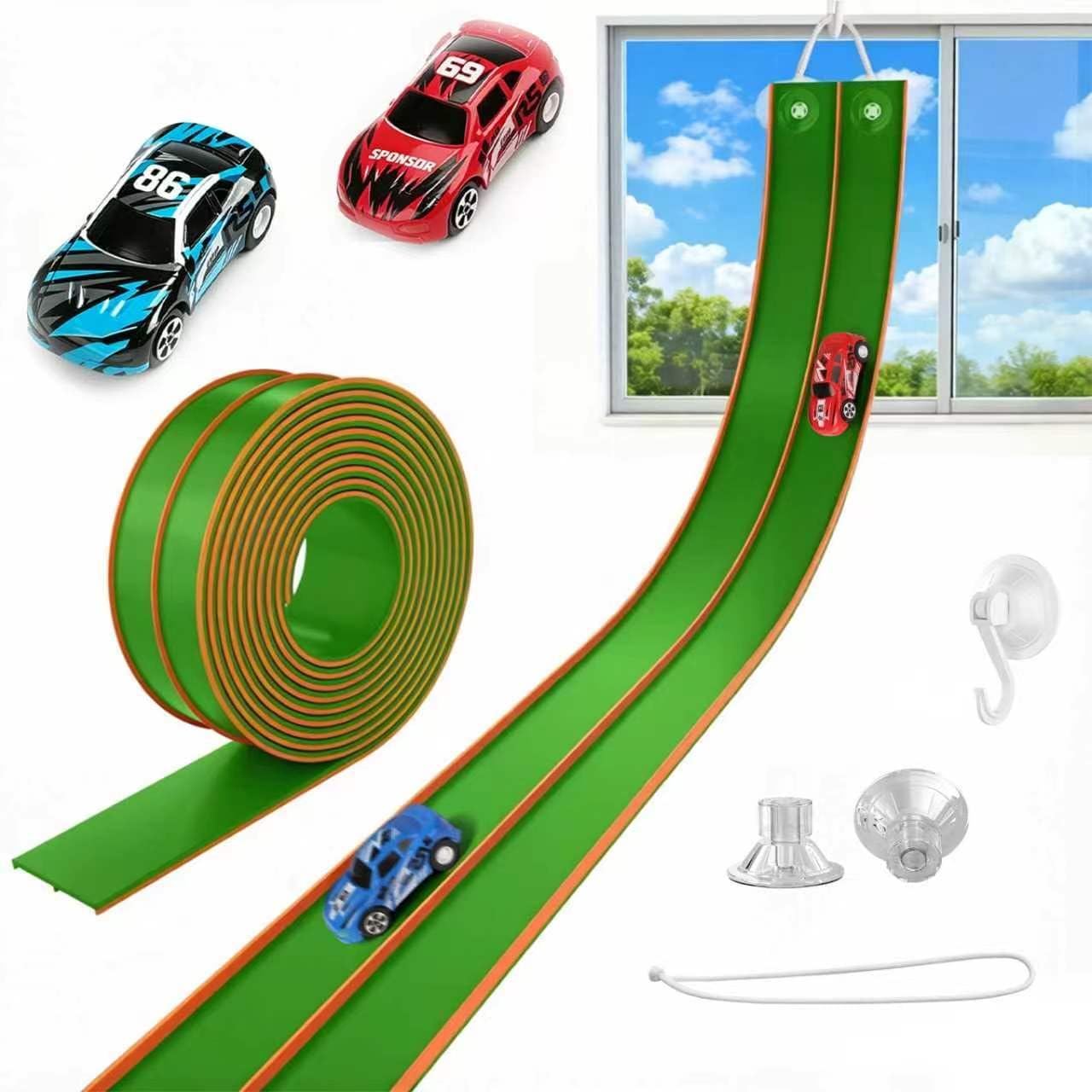Kids' Play ATVs Track, TAEMVV Flexible Race Track, Lime | Compatible with Hot Wheels 1/64 Diecast Cars, Kids' Play ATVs Track, Reinforced Suction Cup for Boys Girls Ages 3+