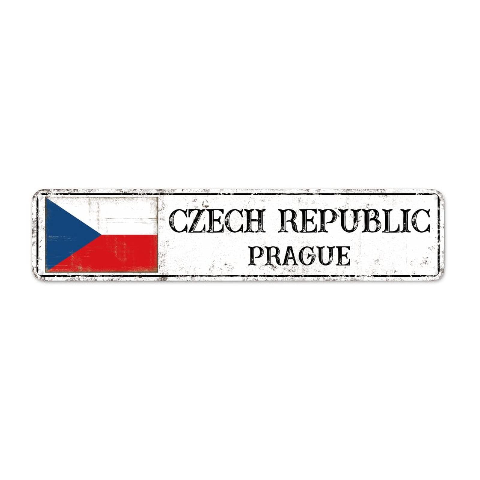 Podbyyou Czech Republic Country Souvenir Vintage Metal Wall Sign City Souvenir Prague Capital City Wall Art Decorative Signs Vintage Decor National Flag Metal Signs For Laundry Room Living Room 18X4in