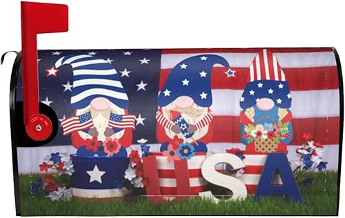 Miniatura 2 de Gnomos patrióticos con bandera estadounidense, impermeable, para buzón magnético, para decoración del hogar, jardín, 21 x 18 pulgadas