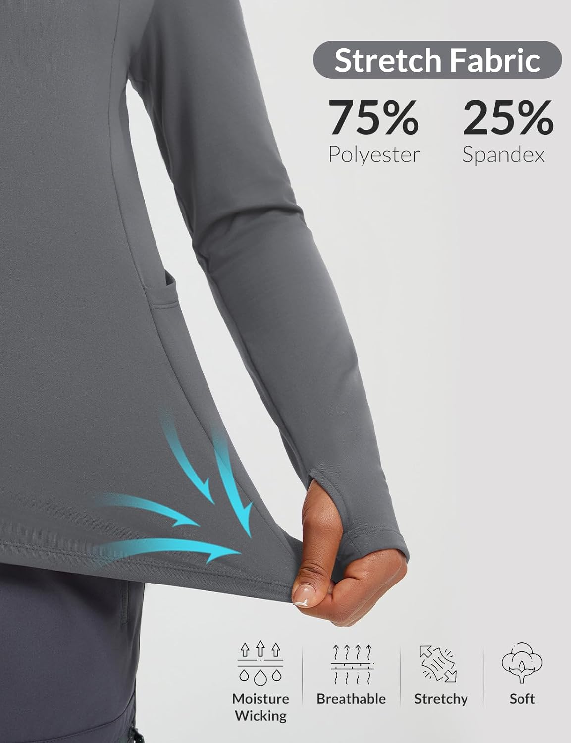 baleaf Women's Fleece Lined Quarter Button Thermal Pullovers Long Sleeve Workout Shirts with Pockets Yoga Travel Tops - Image 6