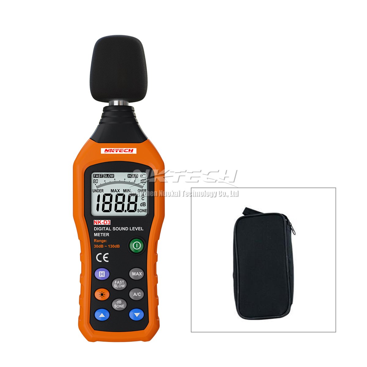 NK-D3 cyfrowy miernik poziomu hałasu Logger Tester audio Decibel Monitor 30-130 dB Dokładność 1,5 dB z dużym ekranem LCD Szybki / powolny wybór śrubokręt TL-1