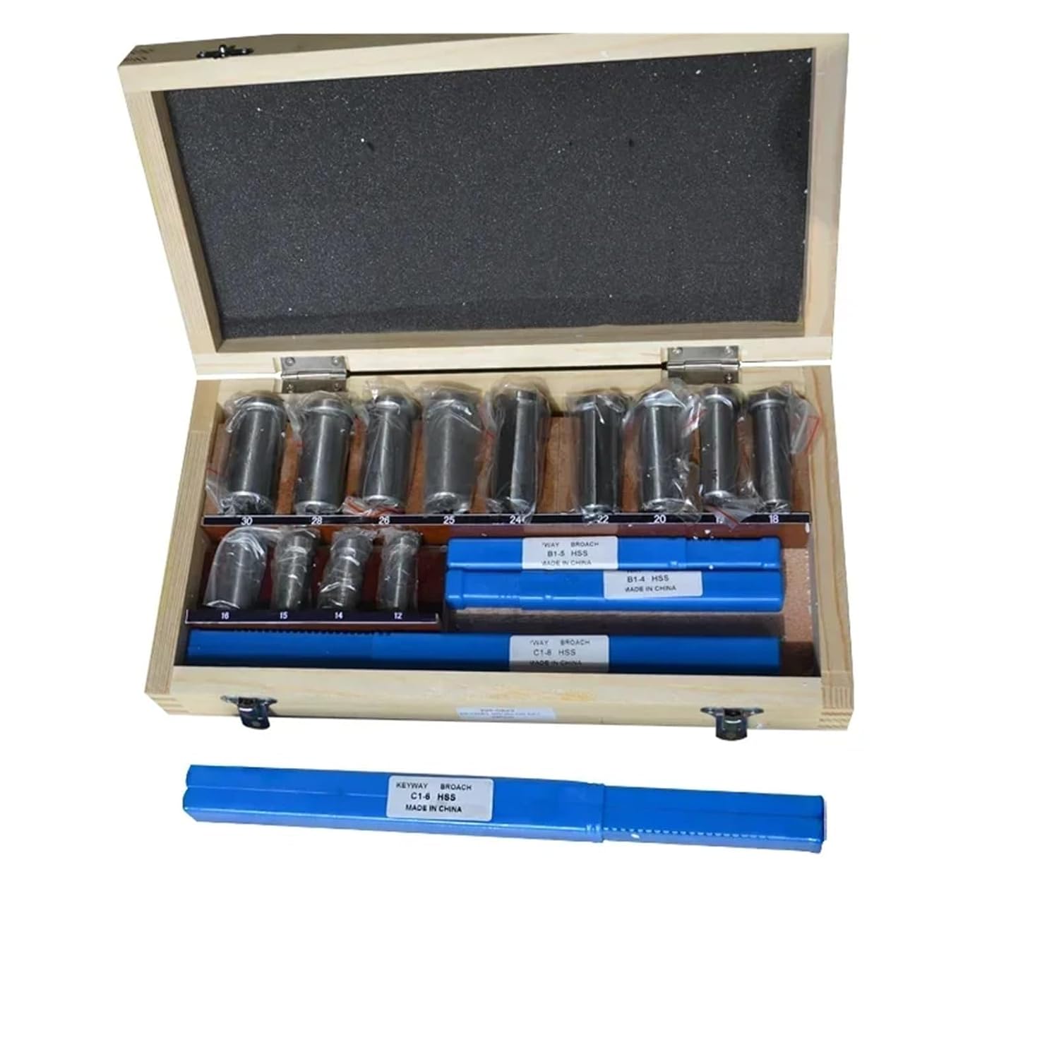 22pcs Keyway Broach Set High Speed Steel Keyway Cutting Machine Tool with Shim Metric Size 12-30 for CNC Machine Heat Resistance