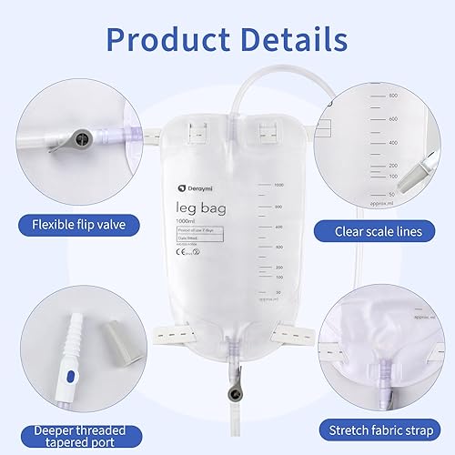 Miniatura 3 de Paquete de 10 bolsas de 33.8 fl oz, bolsa de drenaje urinario con tubo de 18 pulgadas, bolsas de catéter urinario de gran capacidad con válvula