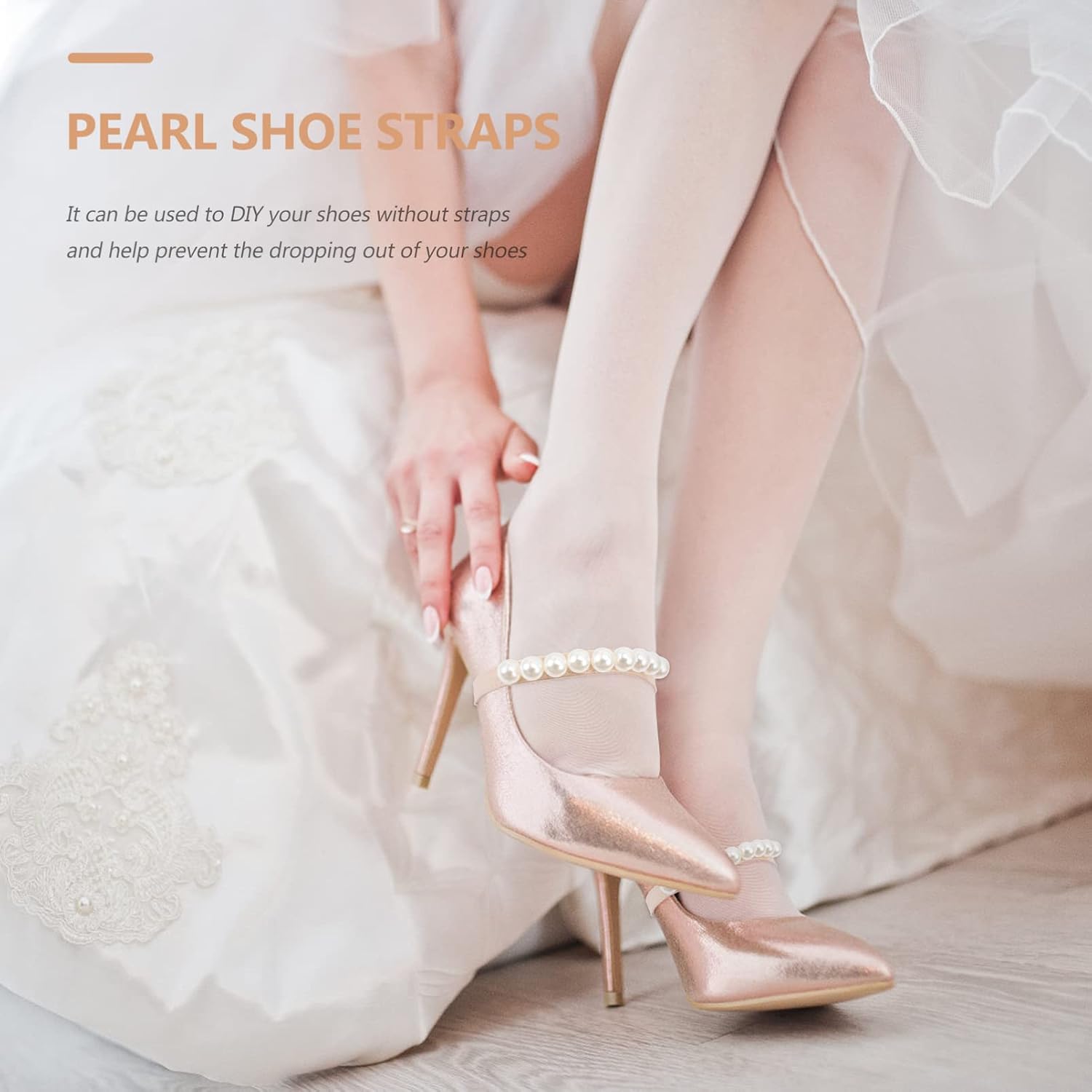 Holibanna Elastic Detachable Shoe Straps for High Heels with Pearl Decoration Ankle Bands to Secure Loose Shoes and Prevent Slippage 2 Pairs Comfortable Shoe Accessories for Women