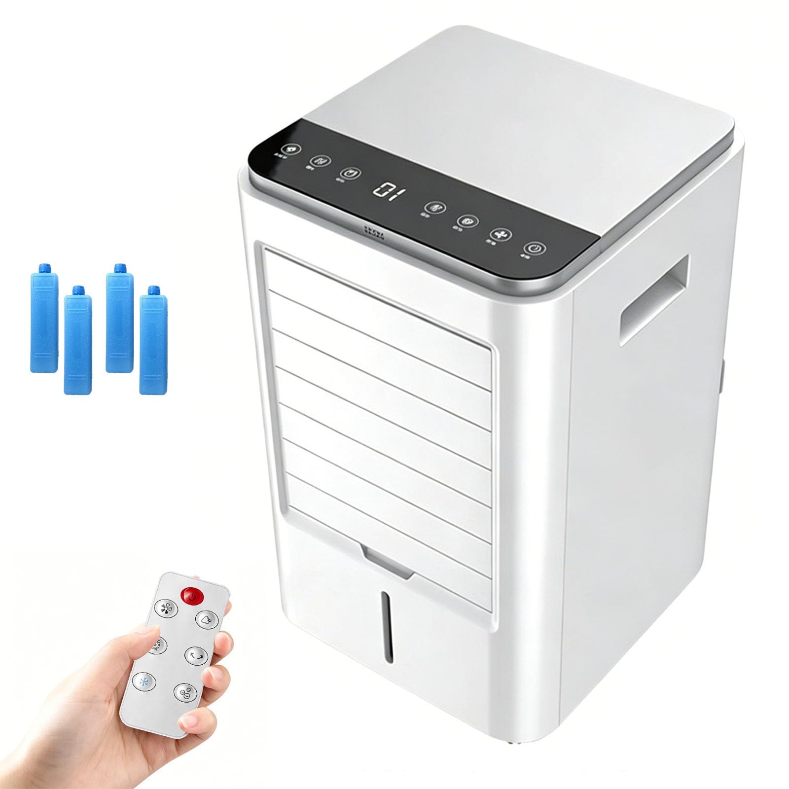 Evaporative Cooler, Swamp Cooler Air Conditioner, Touch ＆ Remote, 1 Gal Tank, 3 Speeds, 1/2/4H Timer, 65W, 4 Ice Box