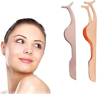 False Eyelashes Tweezers，2pcs False Eyelashes Applicator/Remover Tweezer，Eyelash Pliers Extensions Stainless Steel Eyelashes Clip Fake Lashes Tool for Women Girls-Rose Gold&Champagne Purple