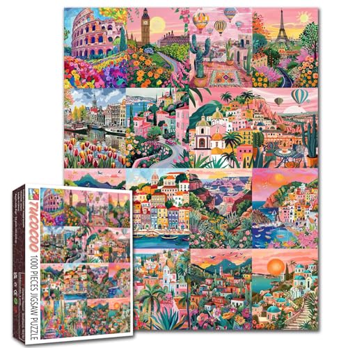 Tucocoo Landschaftskunst-Puzzles für Erwachsene, 1000 Teile, Stadtbild, bunte Collage, Artwrok, Bastelpuzzles für Heimdekoration… – Ansicht 1