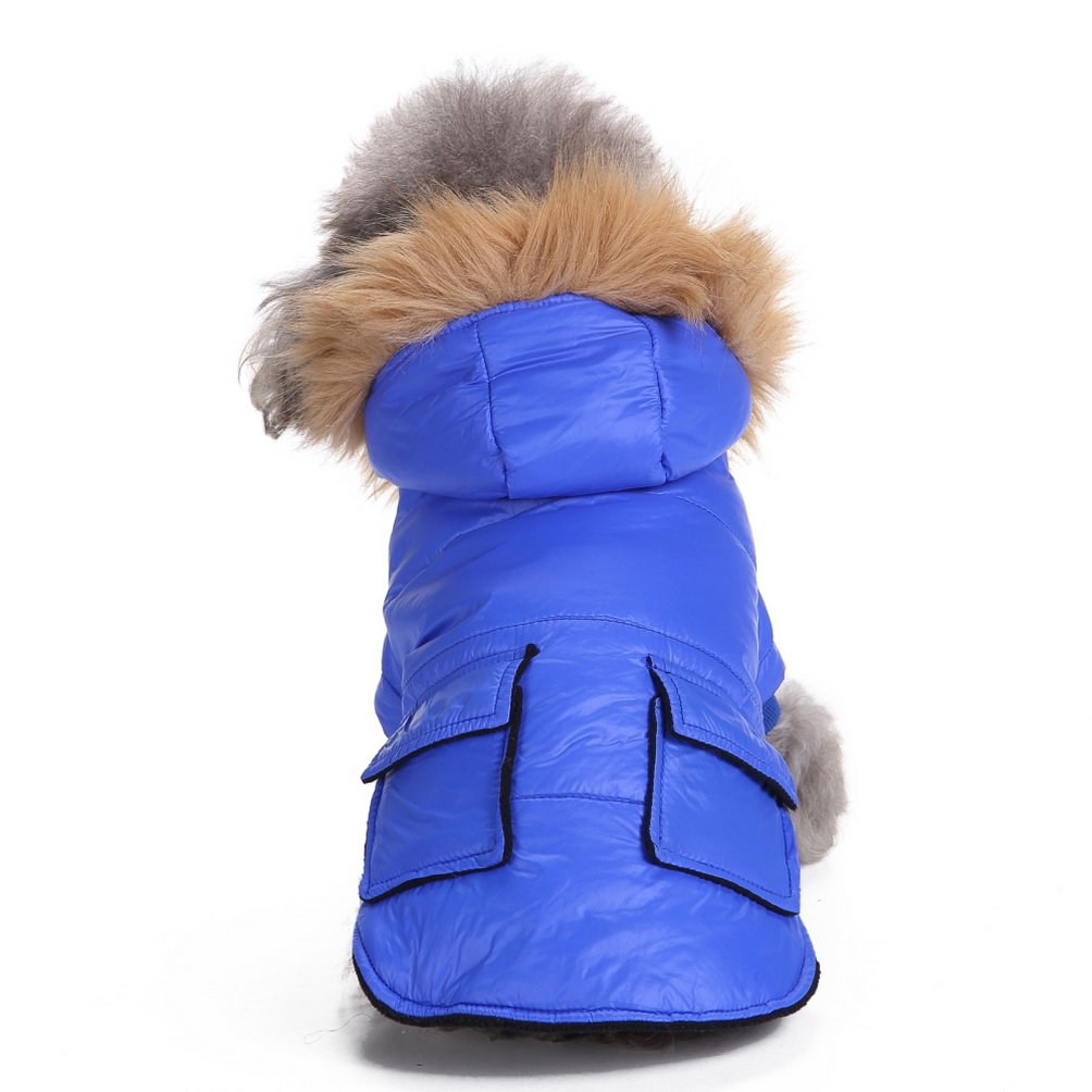 SELMAI Pet Snowsuit Windproof Puppy Parka Coat Dog Winter Jacket with Hood Dog Warm Outwear Dog Fleece for Small Dog Cat Blue S