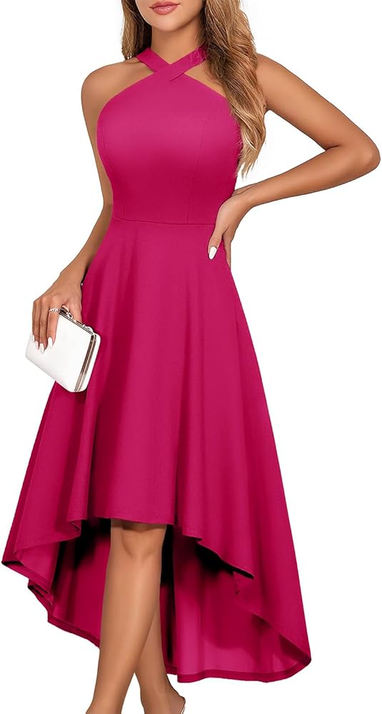 Amazon.com: DRESSTELLS Womens Formal Halter Cocktail Dresses 2026, Spring Wedding  Dress High Low Evening Party Long Dress Fuschia S : Clothing, Shoes &  Jewelry